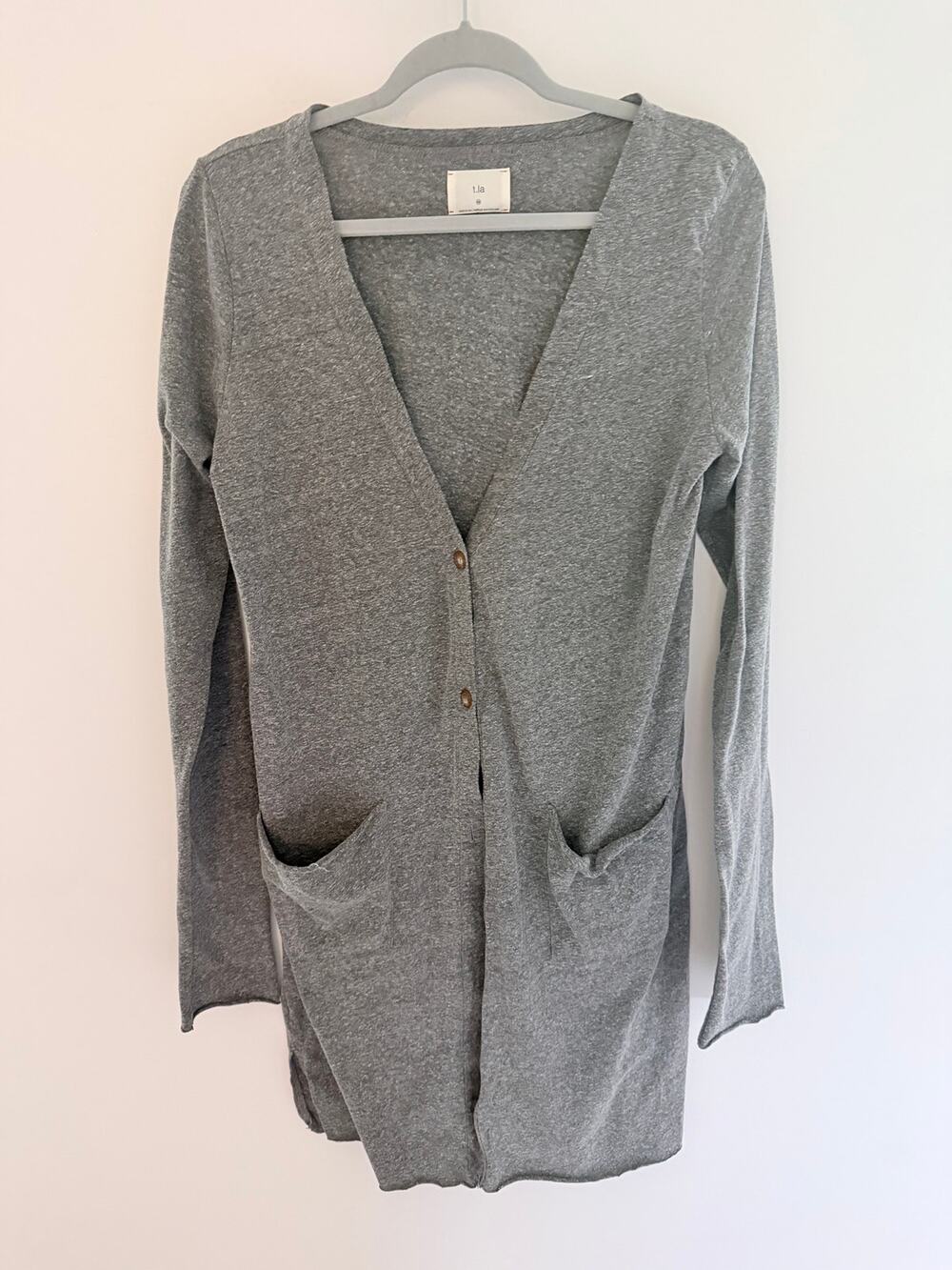 T.La Gray Long Sleeve Button Front V-Neck Cardigan-Size Medium